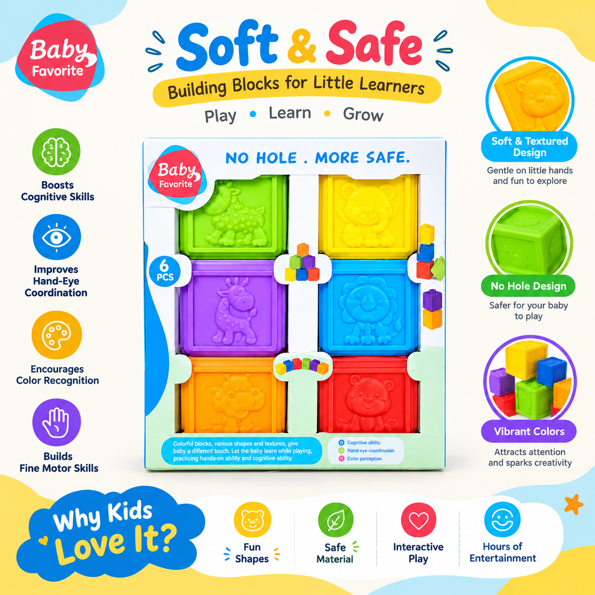 6-Piece Baby Sensory Building Blocks