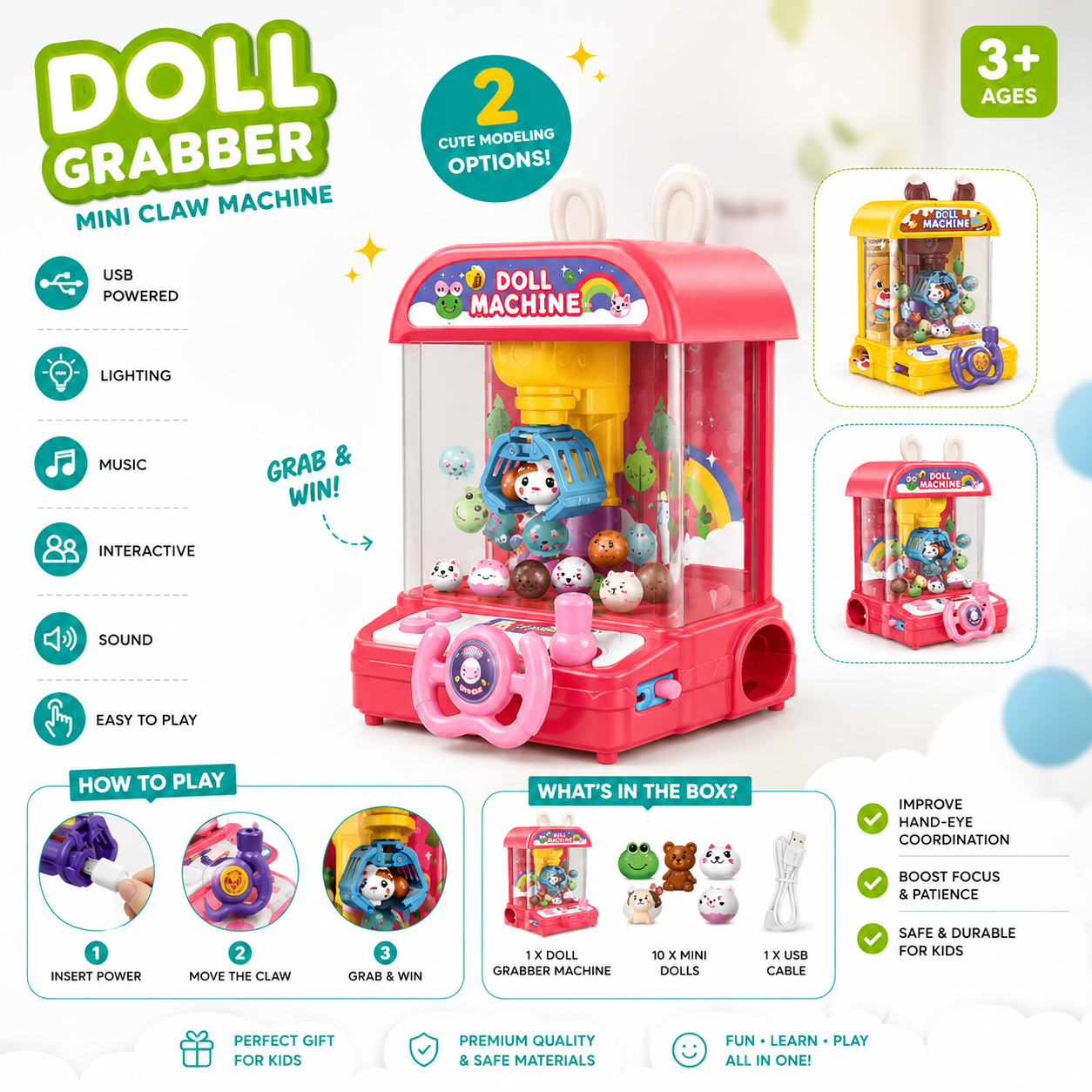 Doll Grabber Mini Claw Machine – Interactive Musical Toy