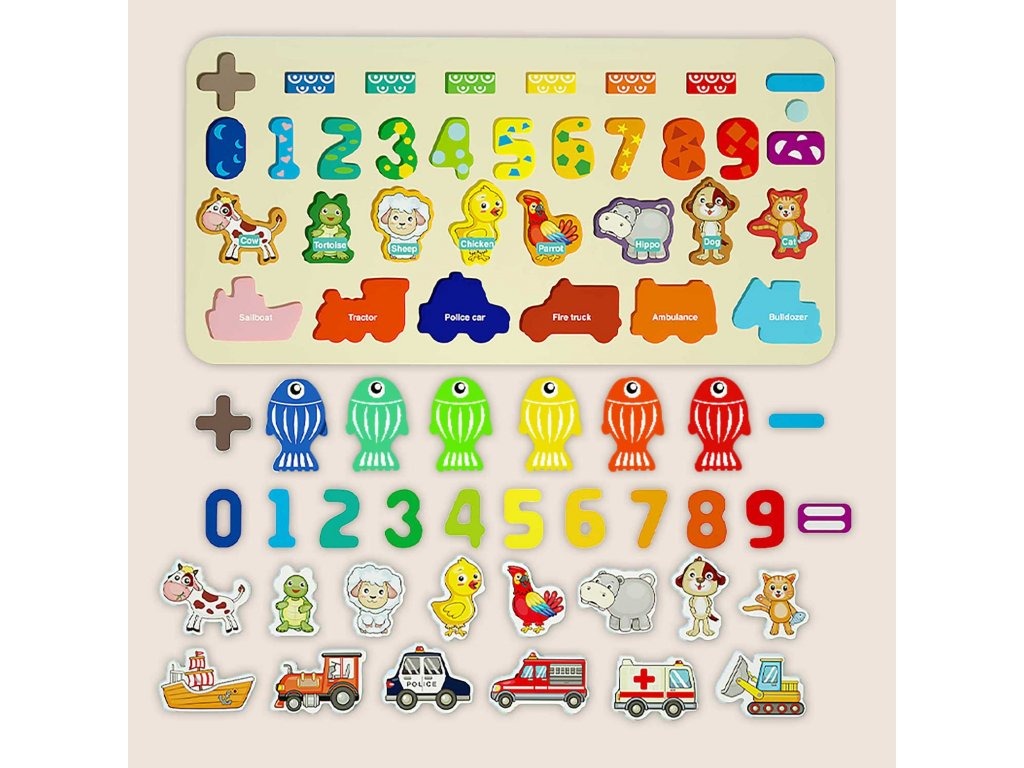Numbers, Animals, and Vehicles Interactive Board with Magnetic Fishing