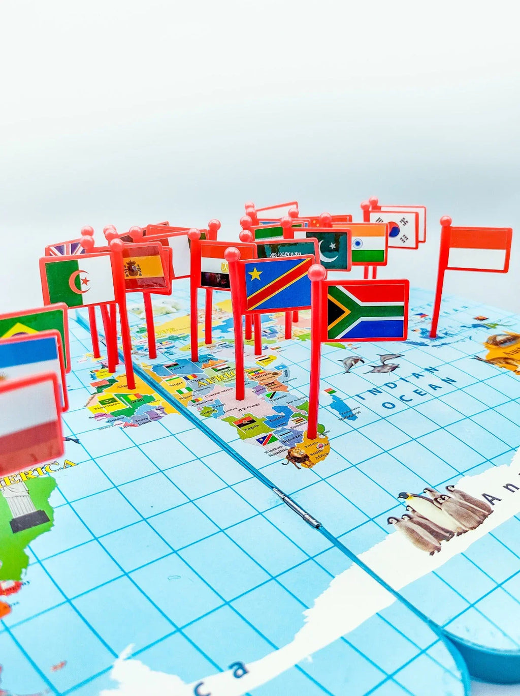 Wooden World Map with Recognition Flags - JustForKids