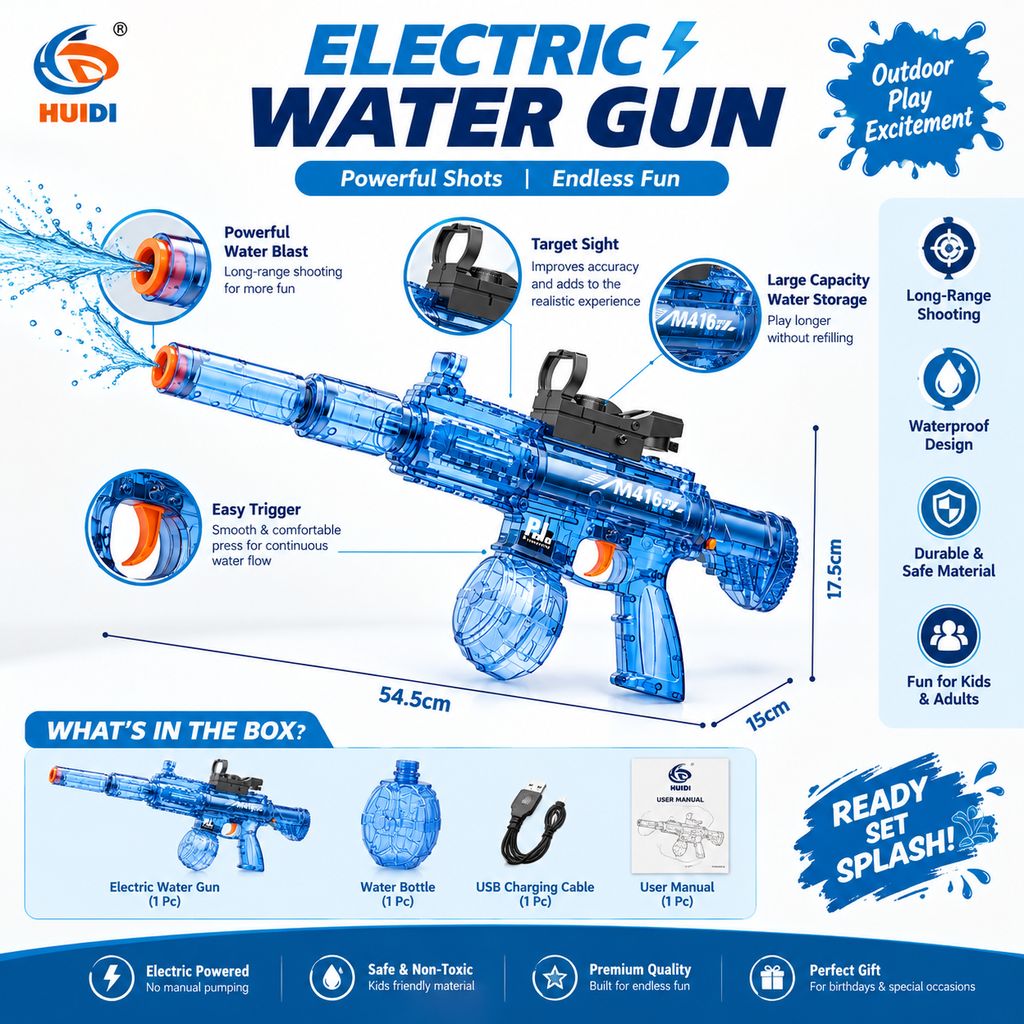 Electric M416 Water Gun for Kids – Rechargeable