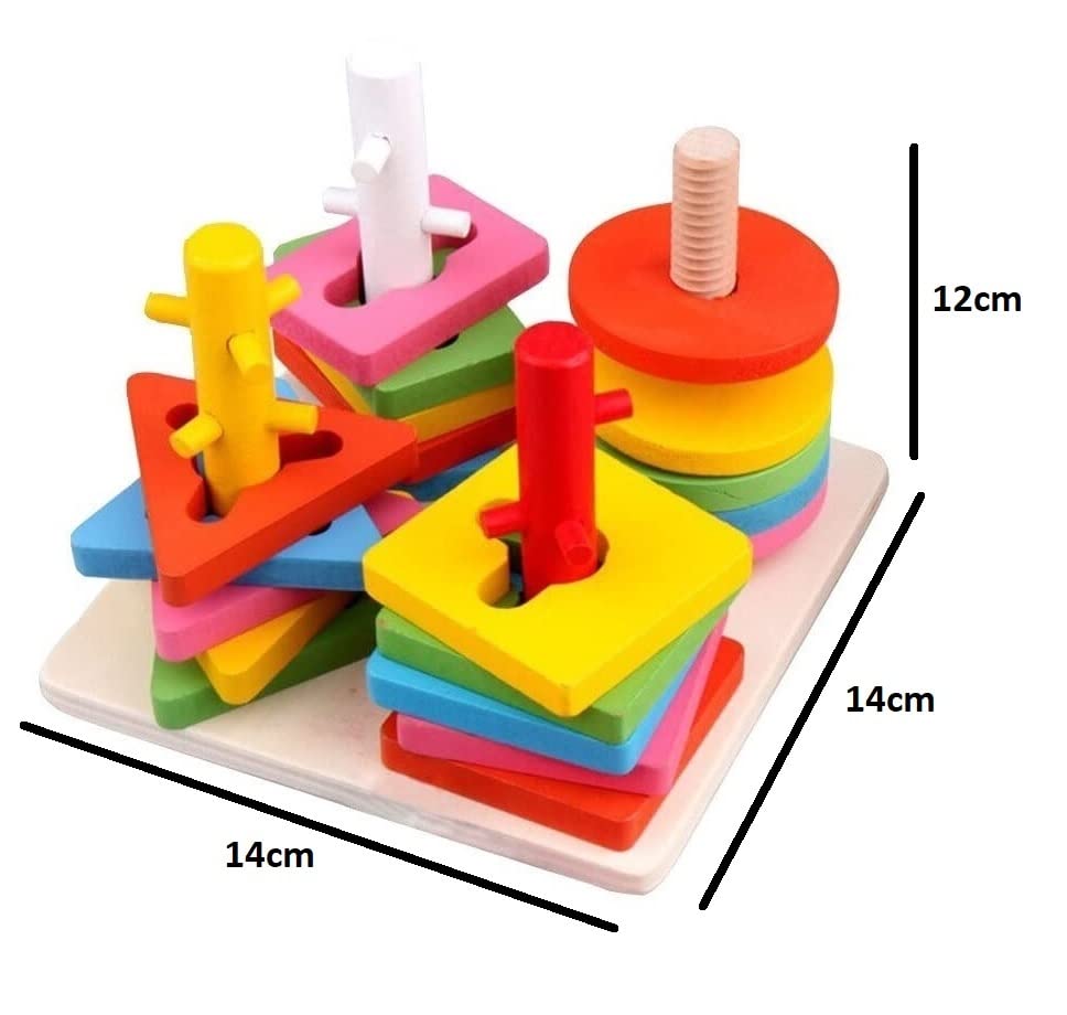 Colorful Wooden Geometric Shape Peg Puzzle Stacker