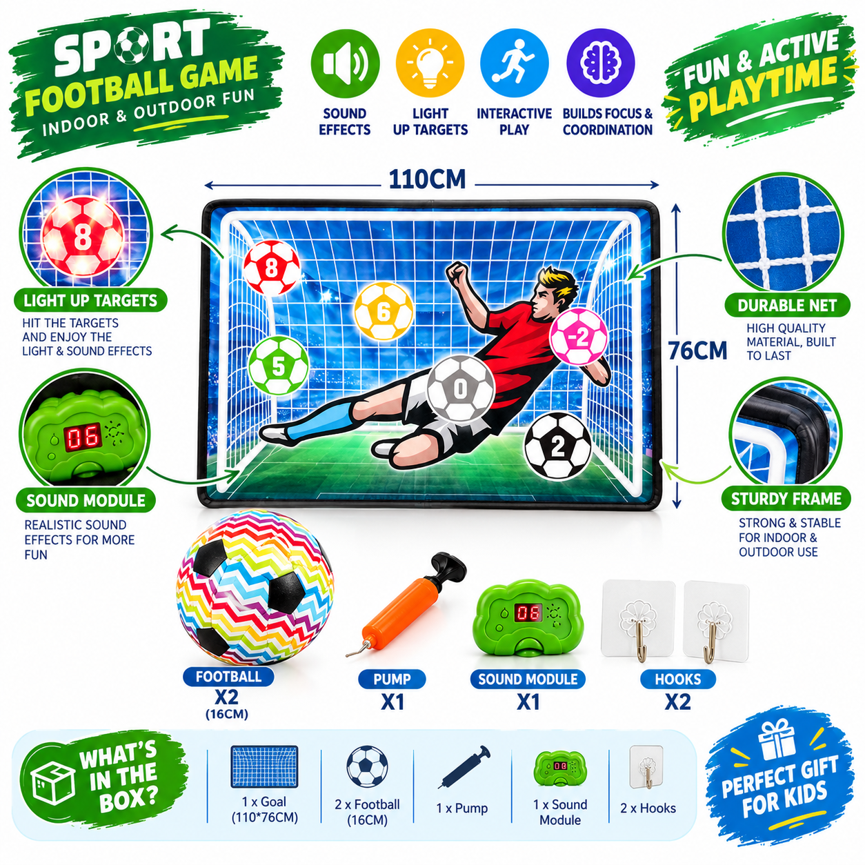 Interactive Football Goal Game for Kids – Light-Up Target Soccer