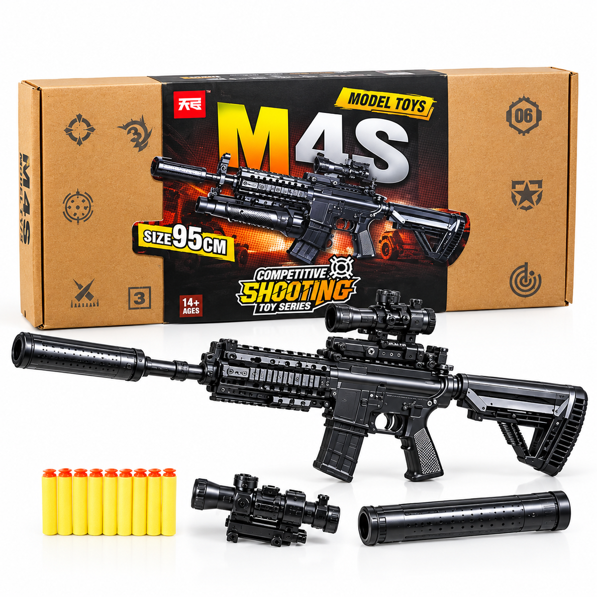 M4S 95cm Competitive Shooting Toy Gun with Scope & Soft Bullets – Model Toy