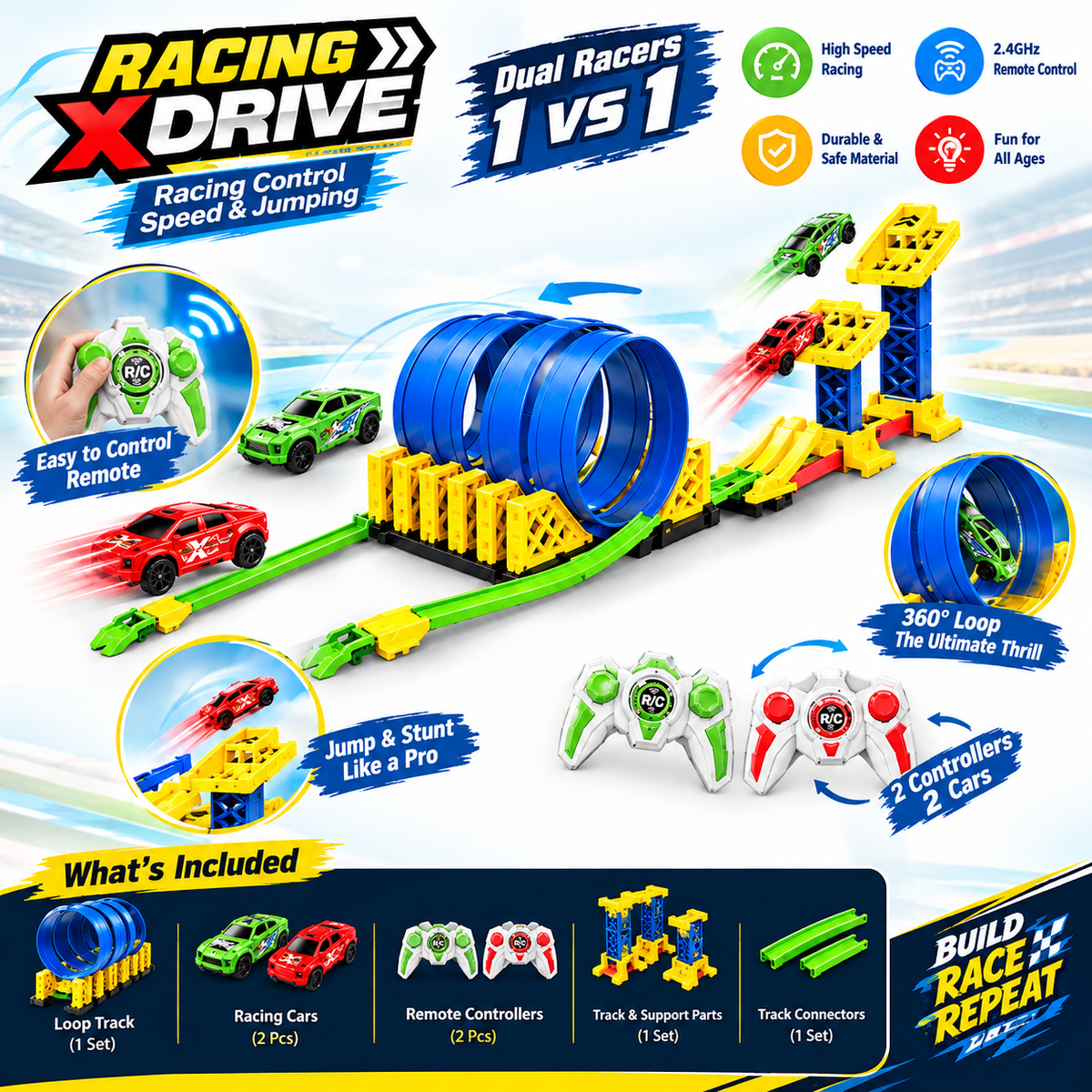 Racing X Drive 1 vs 1 Remote Control Racing Track Set – 180CM Loop Track