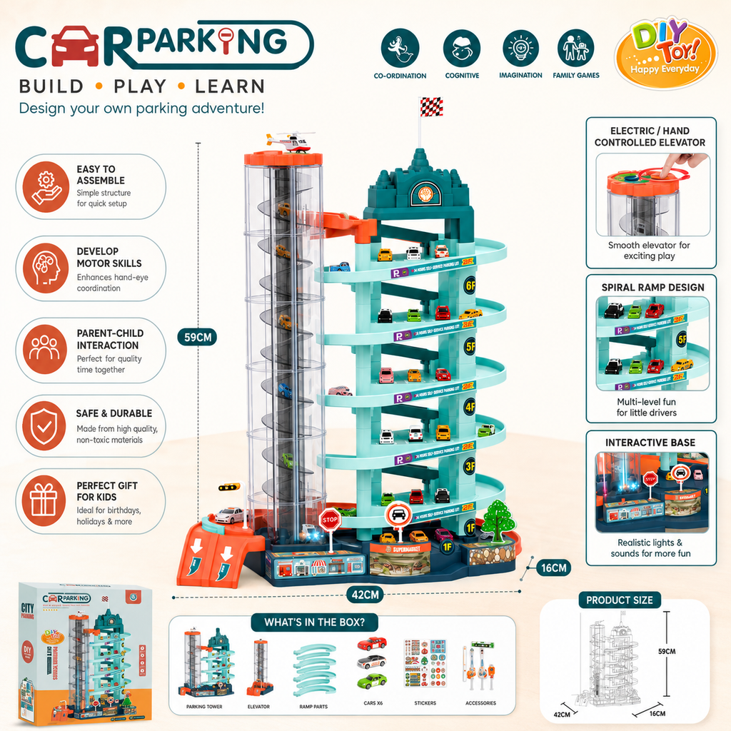DIY 6-Level Car Parking Garage Playset with Elevator