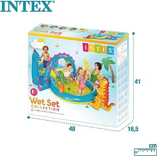 INTEX Dinosaur Inflatable Water Play Center with Slide & Sprayer - 333 cm × 229 cm × 112 cm