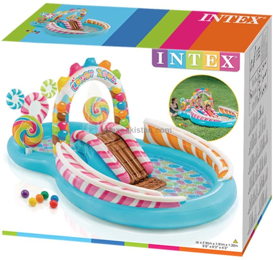 INTEX Inflatable Candy Zone Water Play Center with Slide & Ball Games - 294 cm x 190 cm x 129 cm