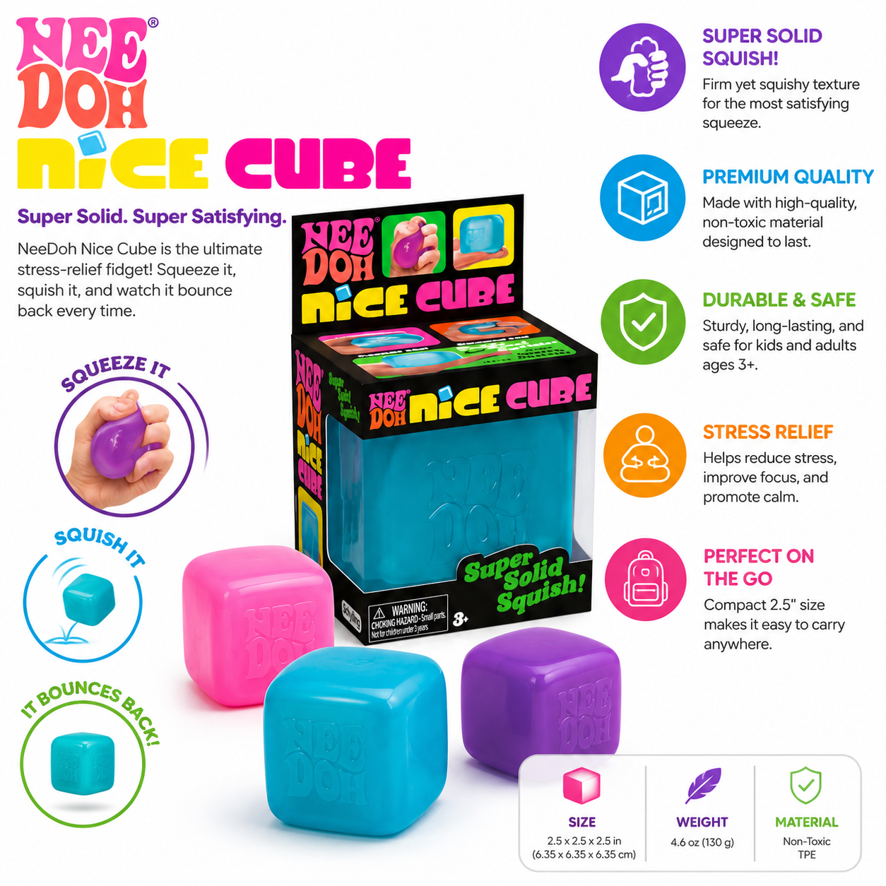 NeeDoh Nice Cube Super Solid Squishy - Assorted Design