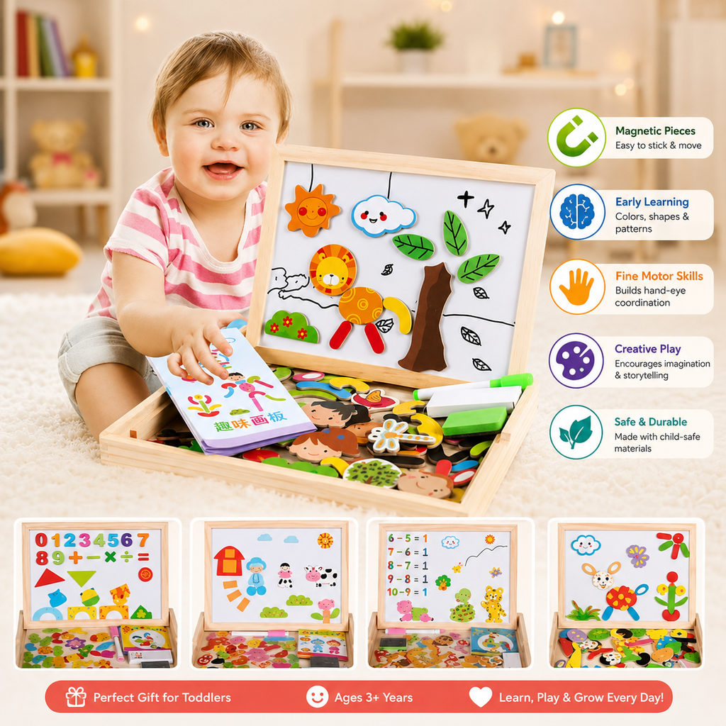 2-in-1 Montessori Magnetic Puzzle Drawing Board
