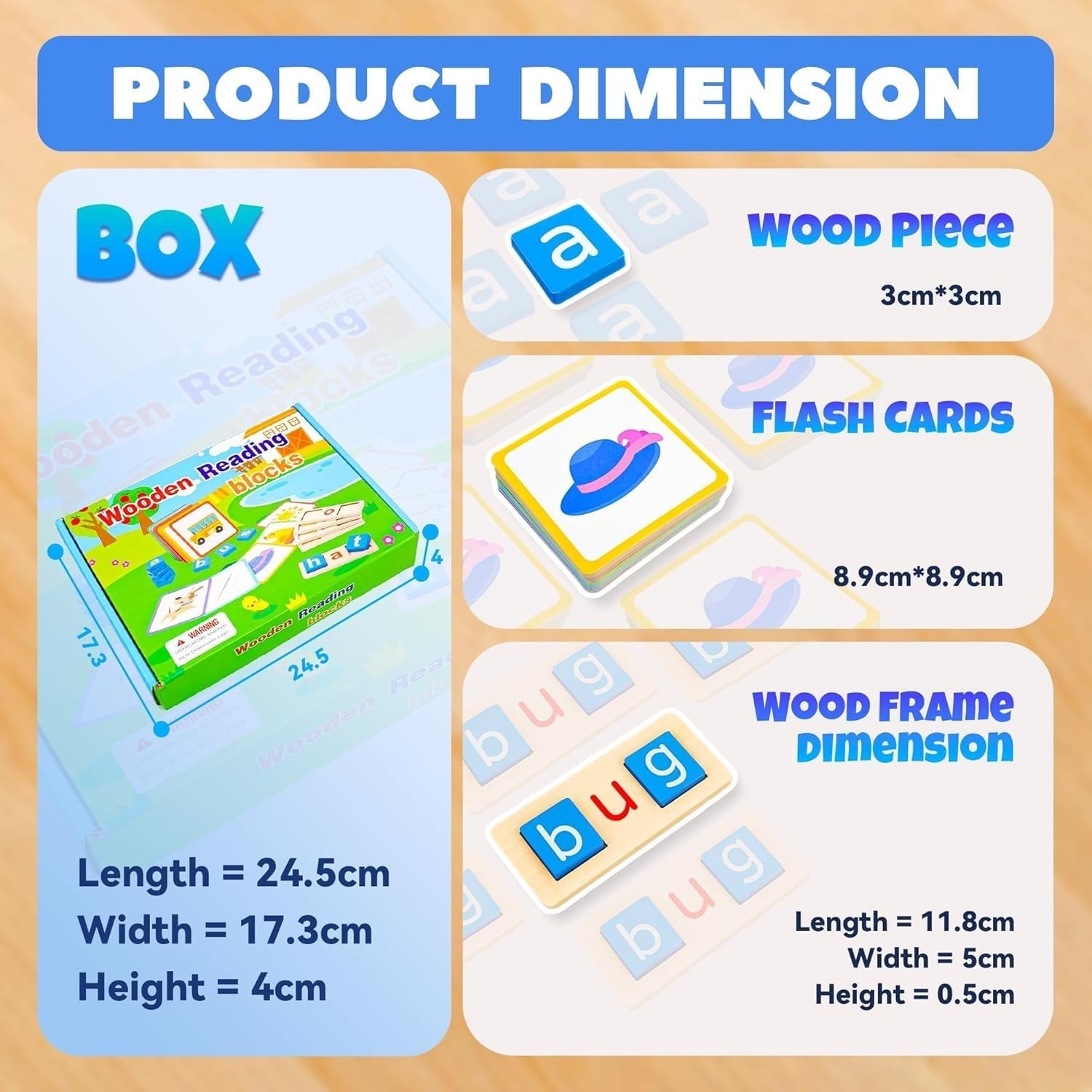 Sight Words Flash Cards Kindergarten Wooden Reading Blocks