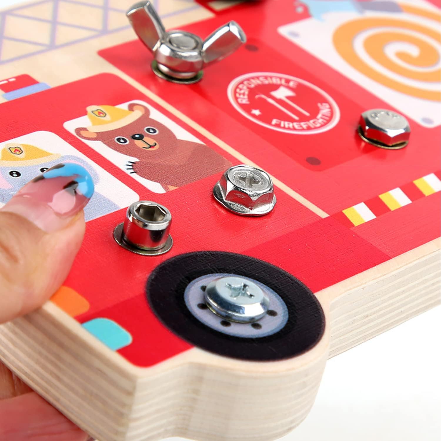 Wooden Montessori Disassembly Fire Truck Screw Board - JustForKids