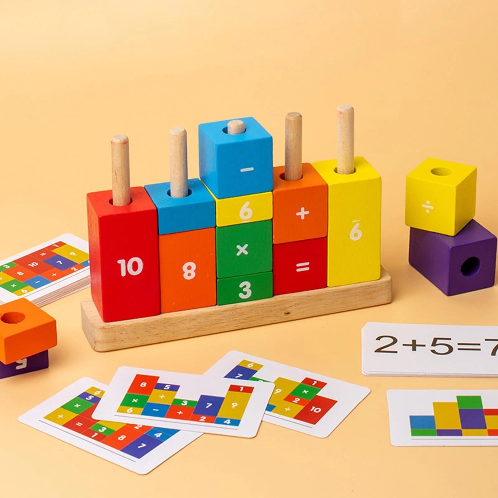 Wooden Math Learning Number Stacking Blocks