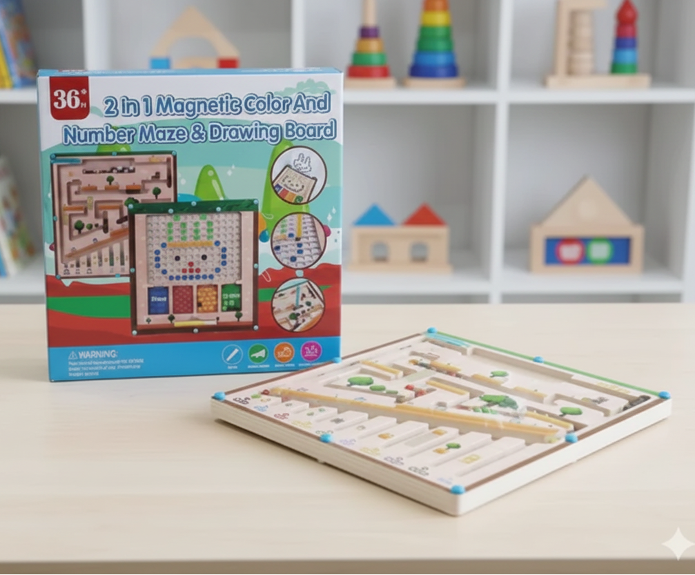 Wooden 2-in-1 Magnetic Color & Number Maze Board