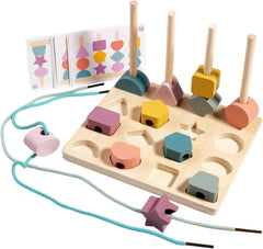 Wooden Montessori Shapes Stacking Sequence with Lacing