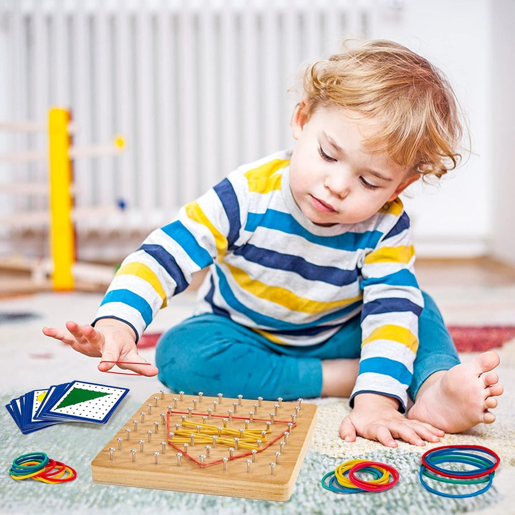 Wooden Geometry Geoboard Pattern Rubber Band Kit