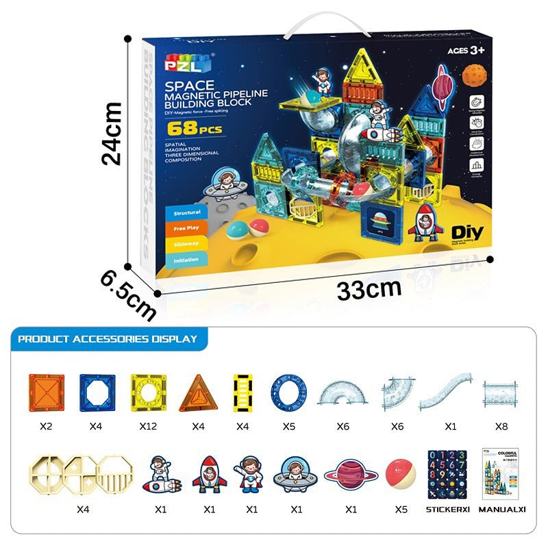 DIY Space Magnetic Pipeline Building Blocks - 68 pieces - JustForKids