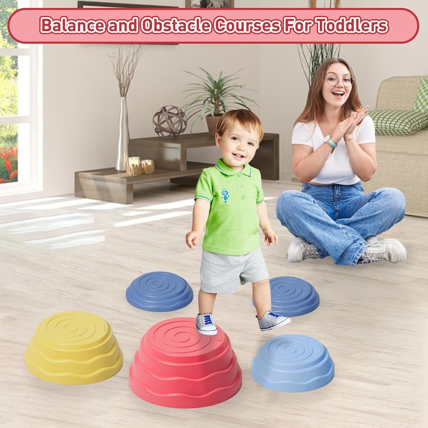 Stepping Stones for Kids Non-Slip Balance River Stones Sensory - 5 pie