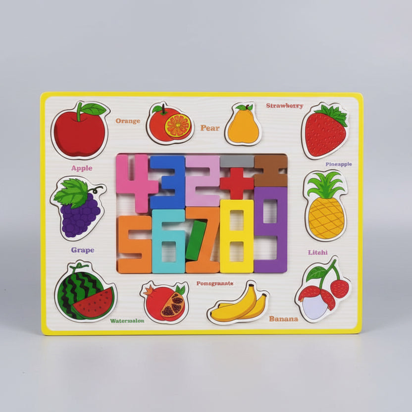 2-in-1 Number & Vocabulary Wooden Puzzle Board