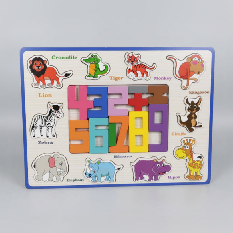 2-in-1 Number & Vocabulary Wooden Puzzle Board