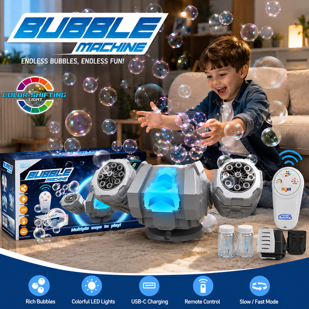 Bubble Machine with Color-Shifting LED Lights & Remote