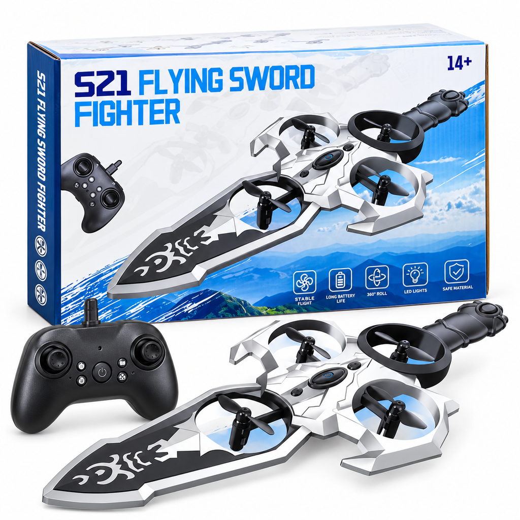 S21 Flying Sword Fighter RC Drone – 360° Stunt Flying Toy with LED Lights