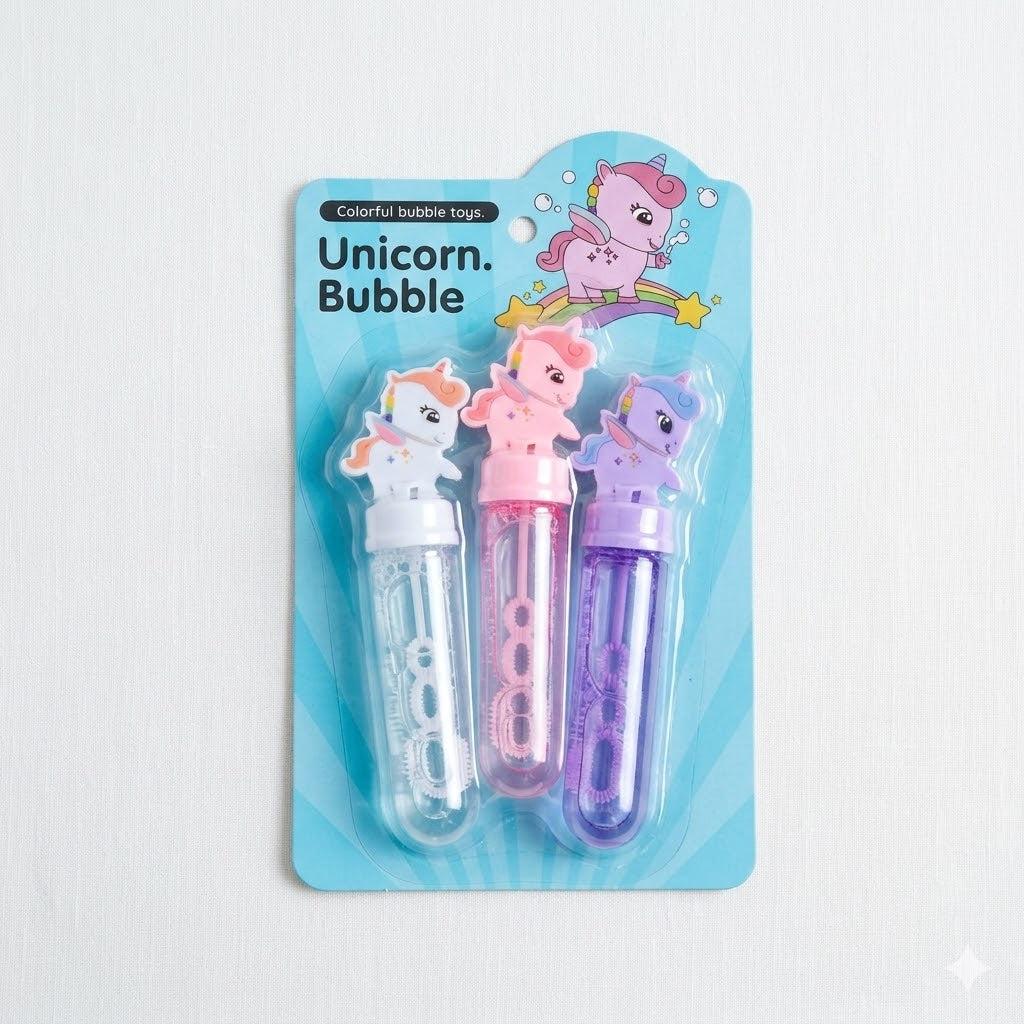 Colorful Unicorn Bubble Wand Set – 3 Pcs