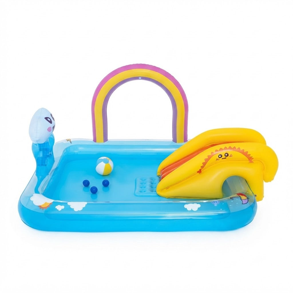 Inflatable Kids Water Play Center with Rainbow Sprinkler & Slide 6'2" x 5'9" x 35/1.88m x 1.50m x 89cm Rainbows N Rays Play Center