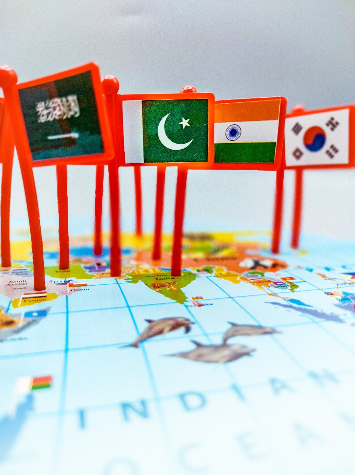 Wooden World Map with Recognition Flags