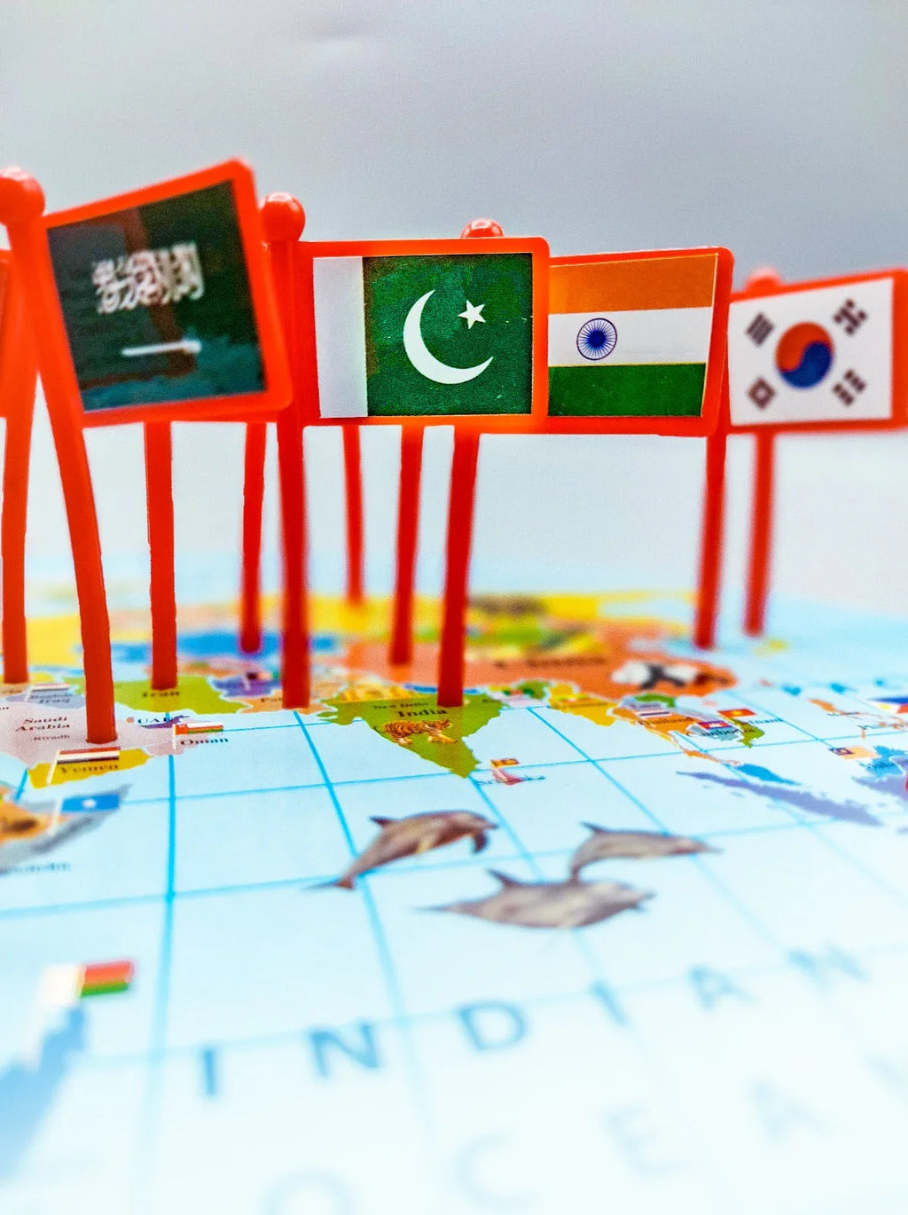 Wooden World Map with Recognition Flags - JustForKids