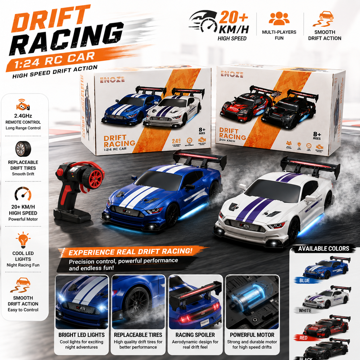 1:24 RC Drift Racing Car with 2.4GHz Remote - High-Speed