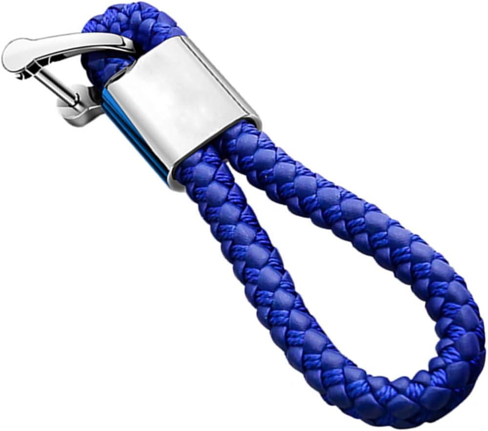 Blue Woven Leather Keychain with D-Ring Clasp
