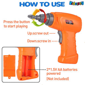 Kids Power Tools With Screwdriver Toy Set - With Battery Operated Drill - JustForKids