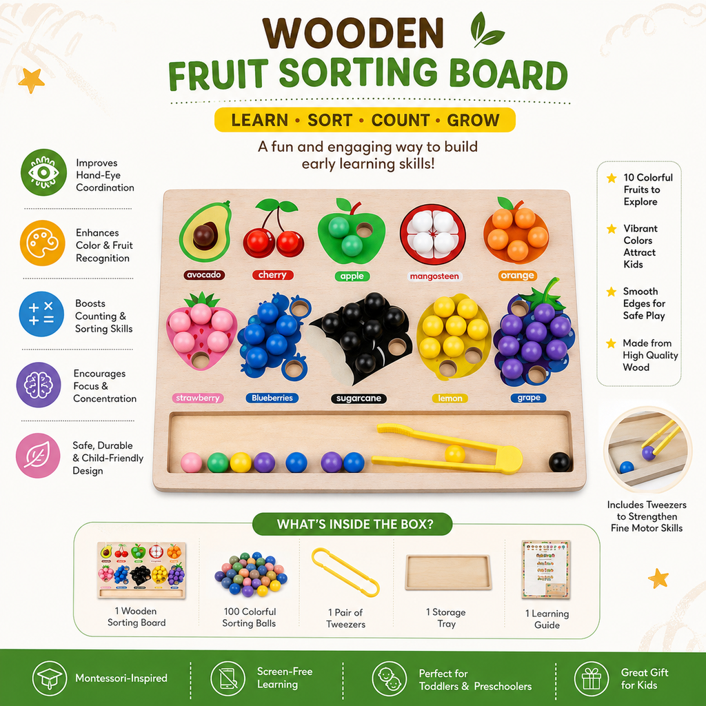 Montessori Wooden Fruit Sorting Puzzle Board