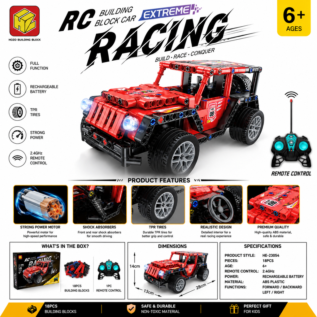 RC Building Block Racing Car 18PCS – Rechargeable Remote Control