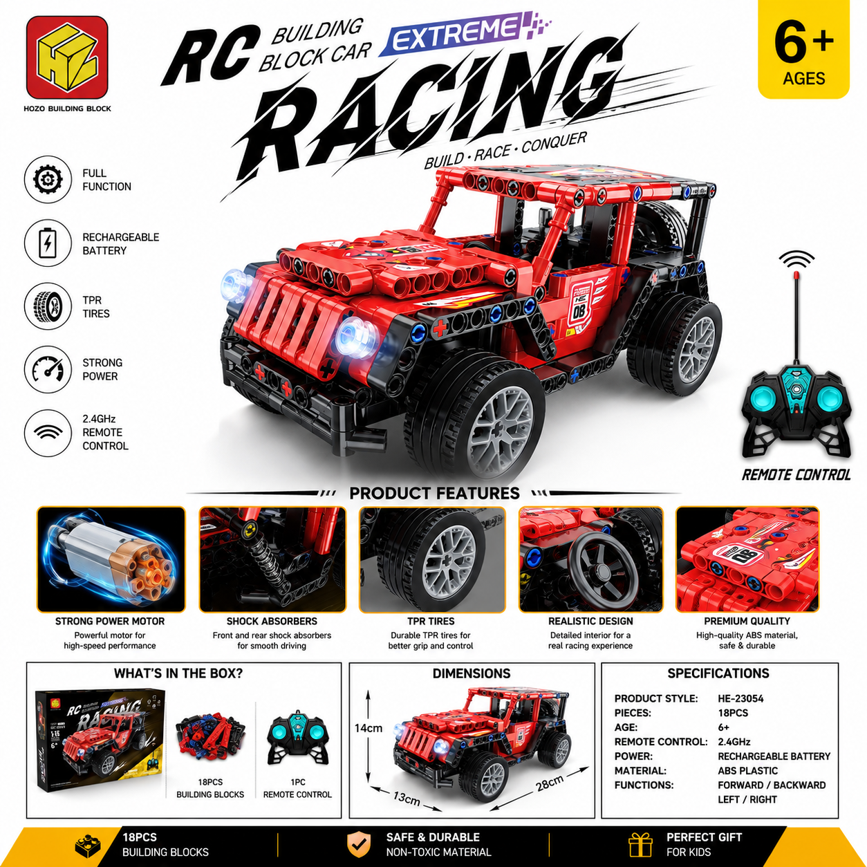 RC Building Block Racing Car 18PCS – Rechargeable Remote Control