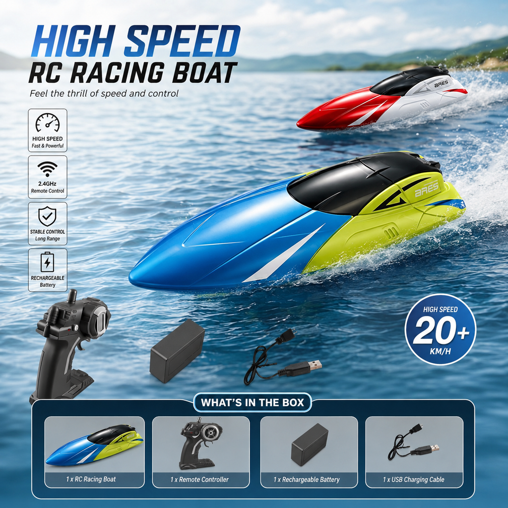 High-Speed RC Racing Boat 20+ KM/H | 2.4GHz Remote Control Water Toy