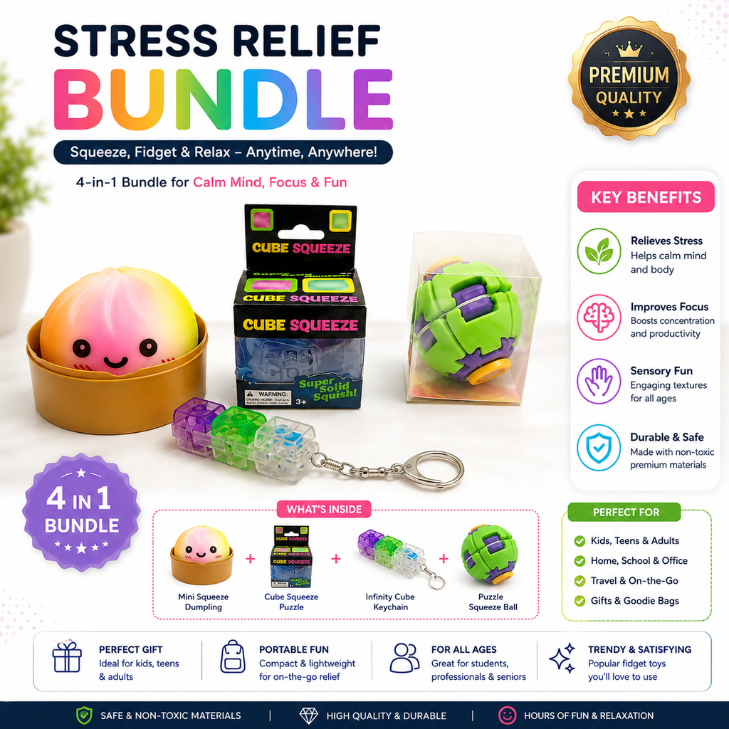 Mystery Stress Relief Bundle - Needoh Spinny Bun Dumpling Keyboard Clicker