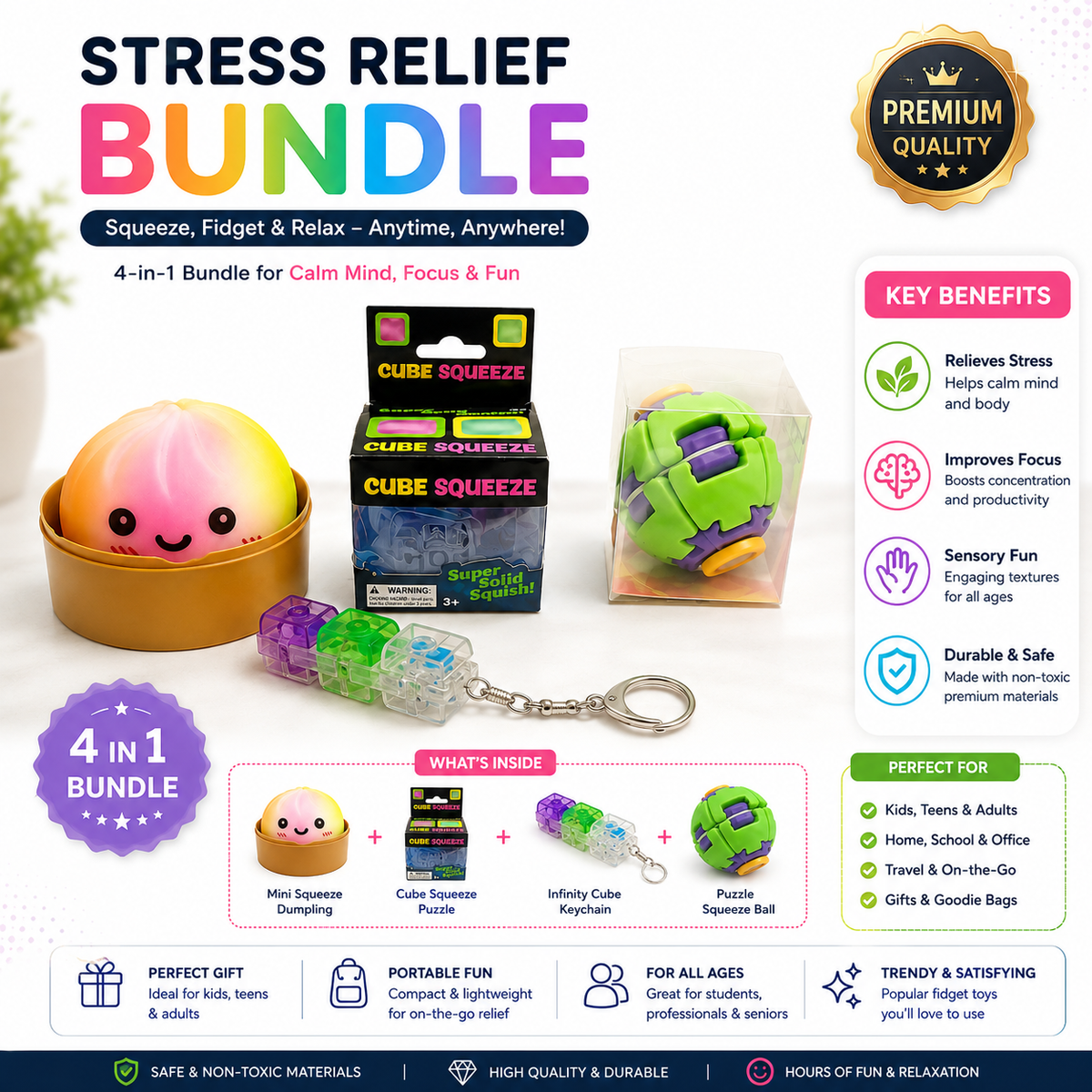 Mystery Stress Relief Bundle - Needoh Spinny Bun Dumpling Keyboard Clicker