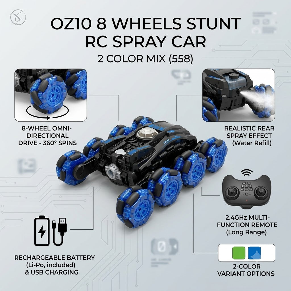 OZ10 8 Wheels Stunt RC Spray Car 2 Color Mix 558
