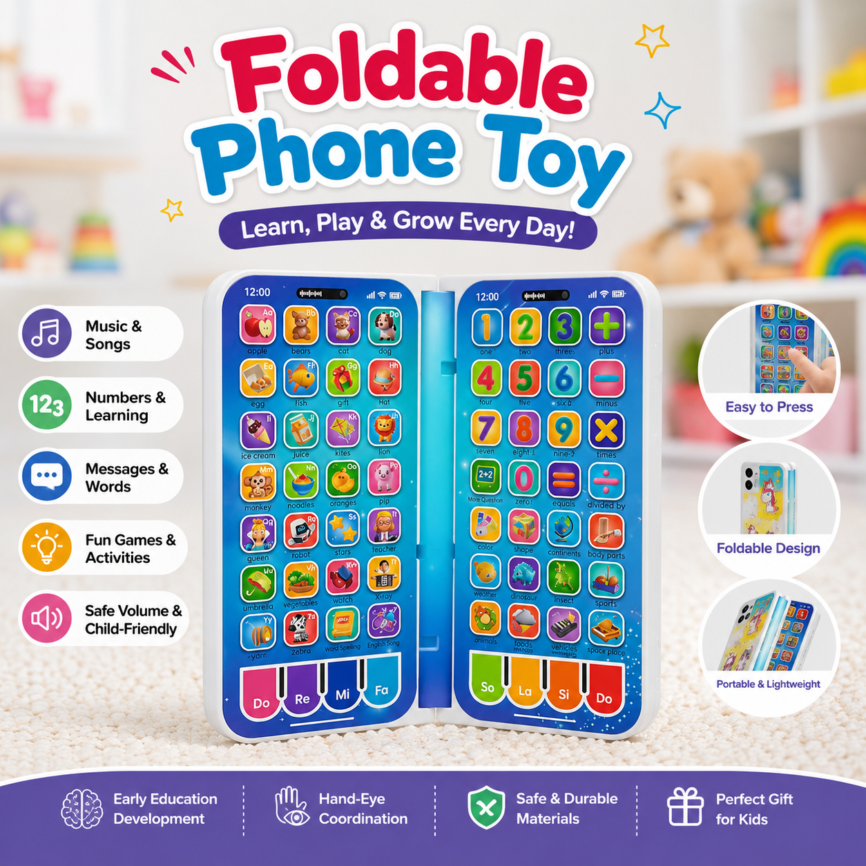 Foldable Educational Phone Toy for Kids