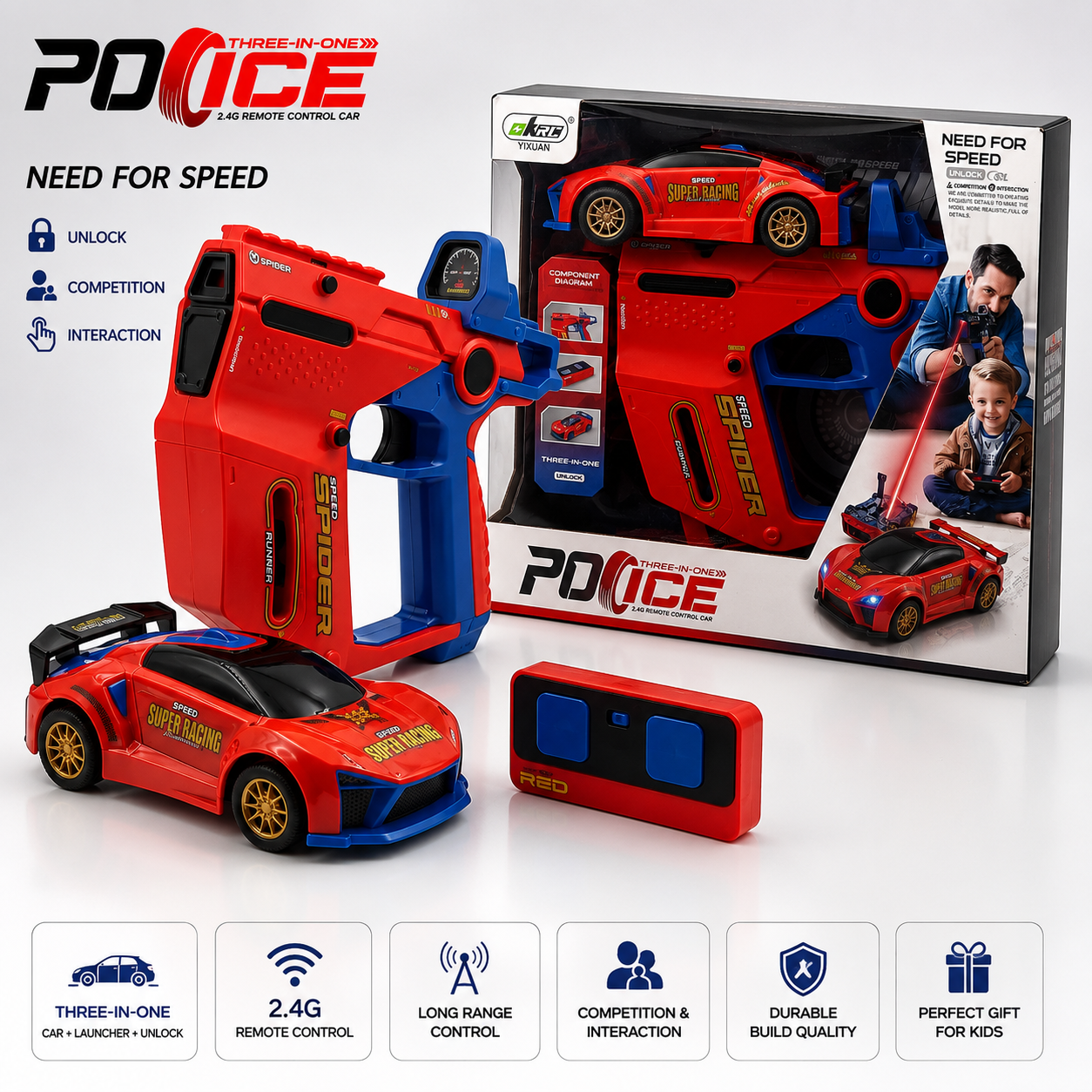 POICE 3-in-1 Remote Control Car Launcher