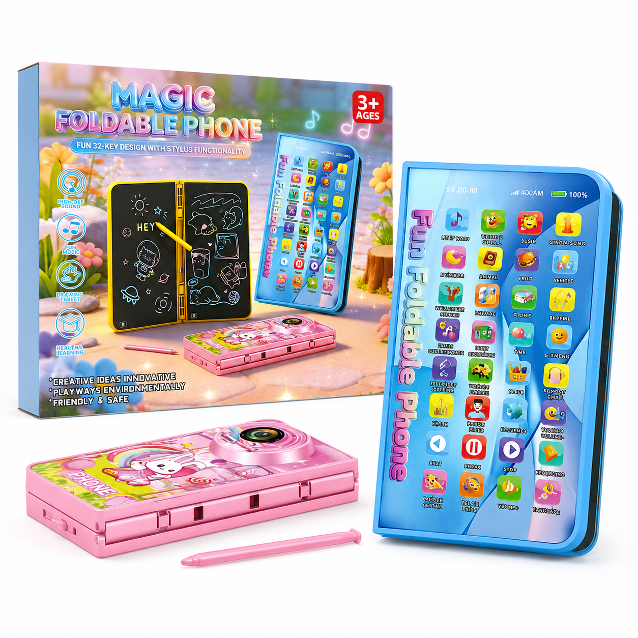 Magic Foldable Phone for Kids with Drawing Tablet & Camera