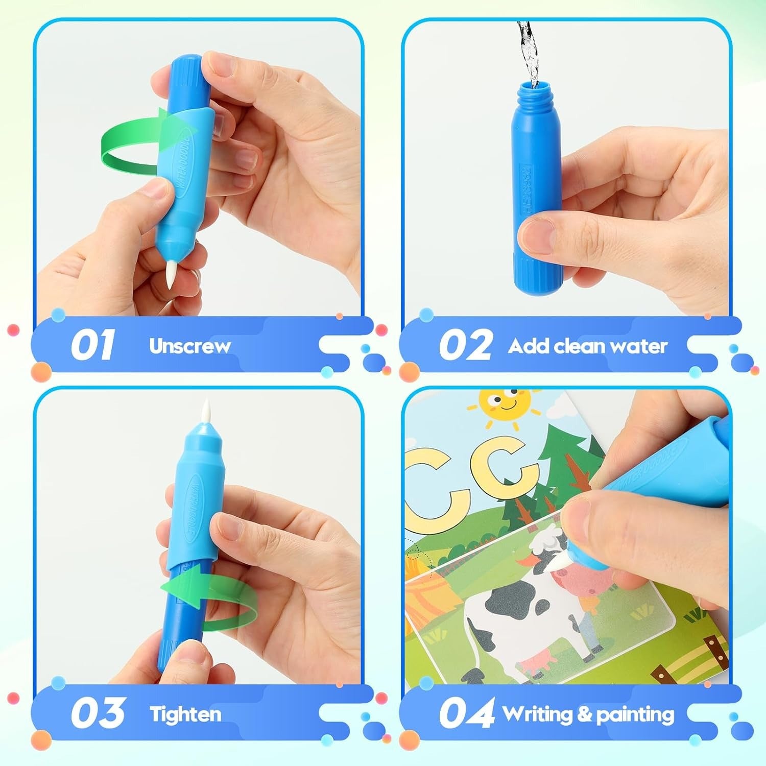 Magical Water Doodle Alphabet Painting Cards
