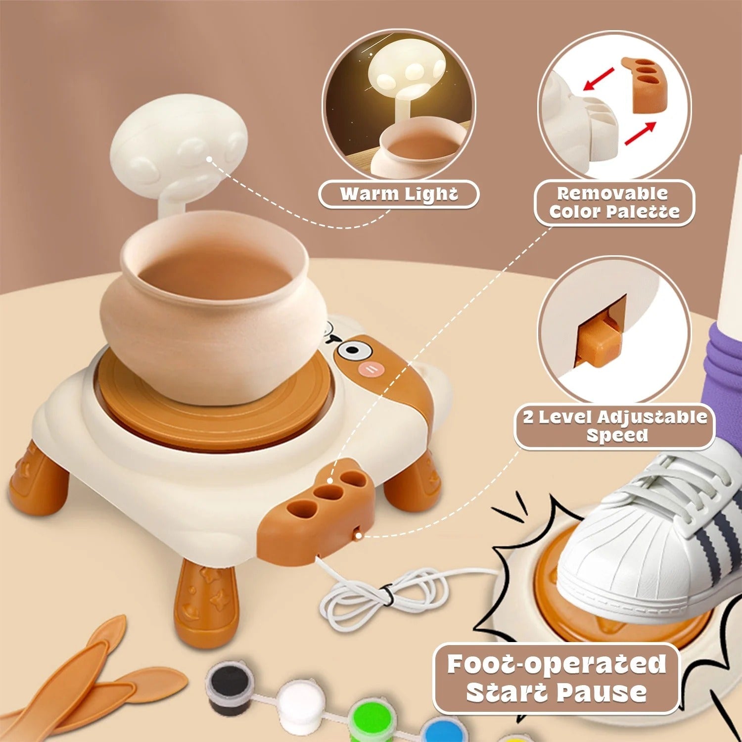 DIY Cat Electric Pottery Wheel Pretend Play Art Tool Kit