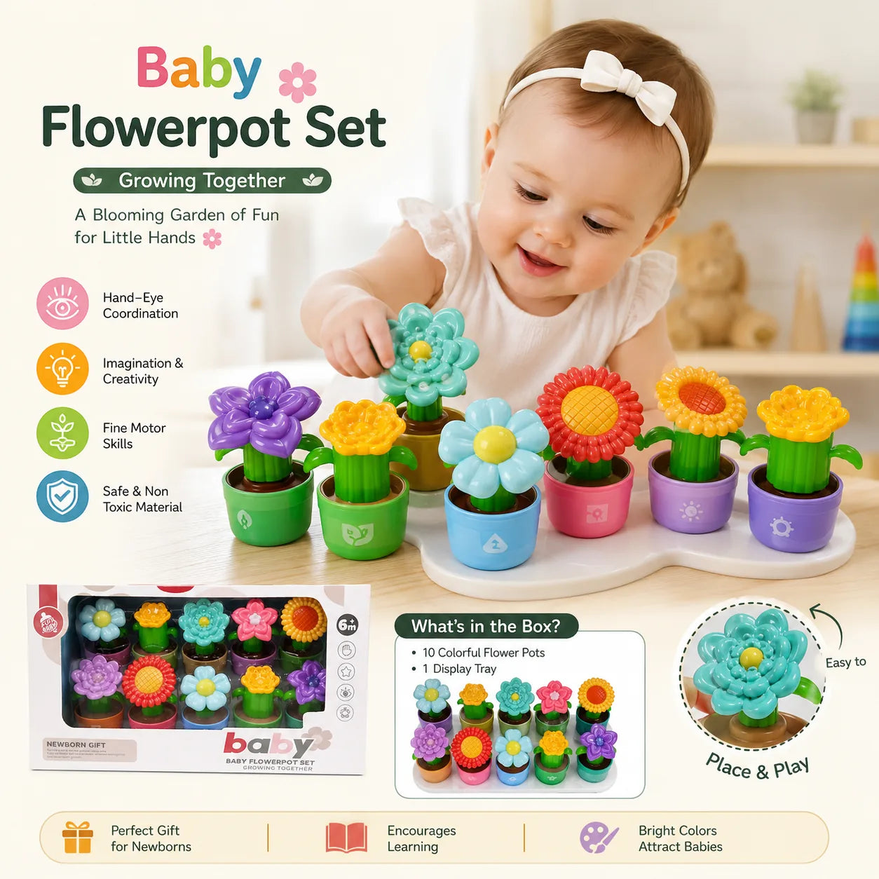 Baby Flowerpot Set – 10 Pcs Educational Montessori Toy for Kids