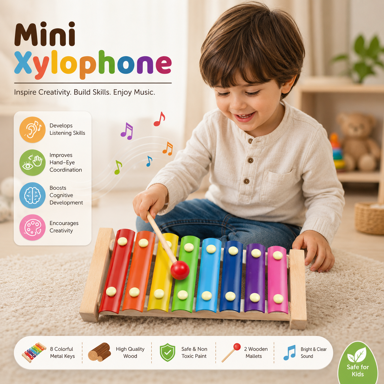 Kids Wooden Xylophone Musical Toy