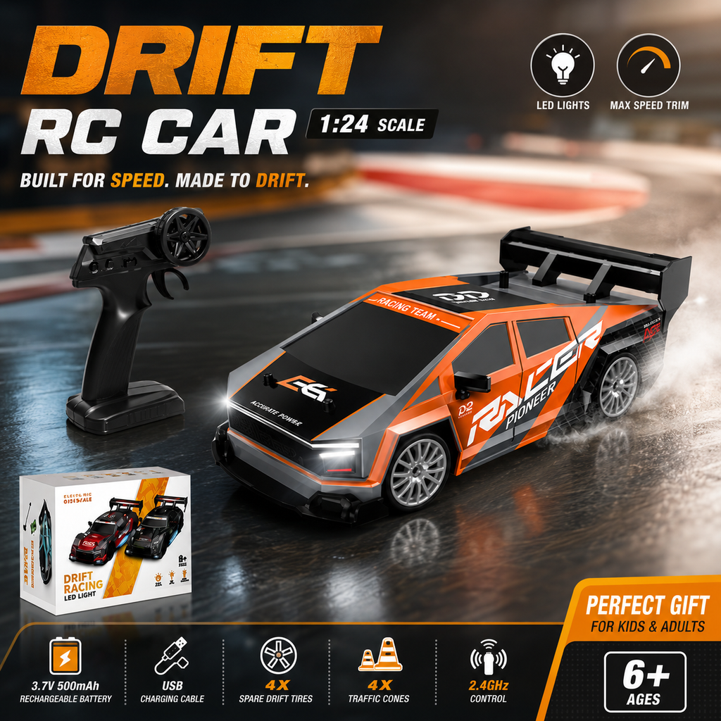1:24 Drift RC Car with LED Lights & Remote Control
