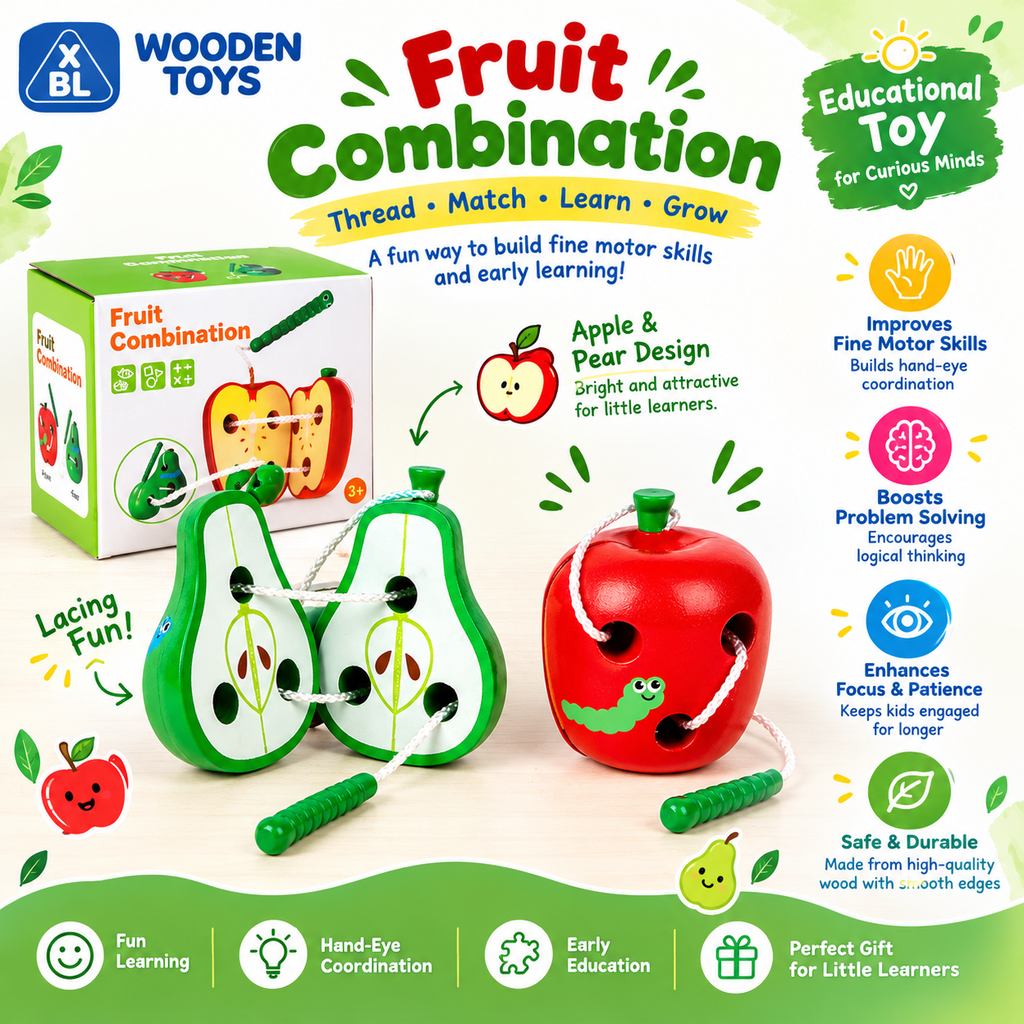 Wooden Fruit Combination Lacing Toy