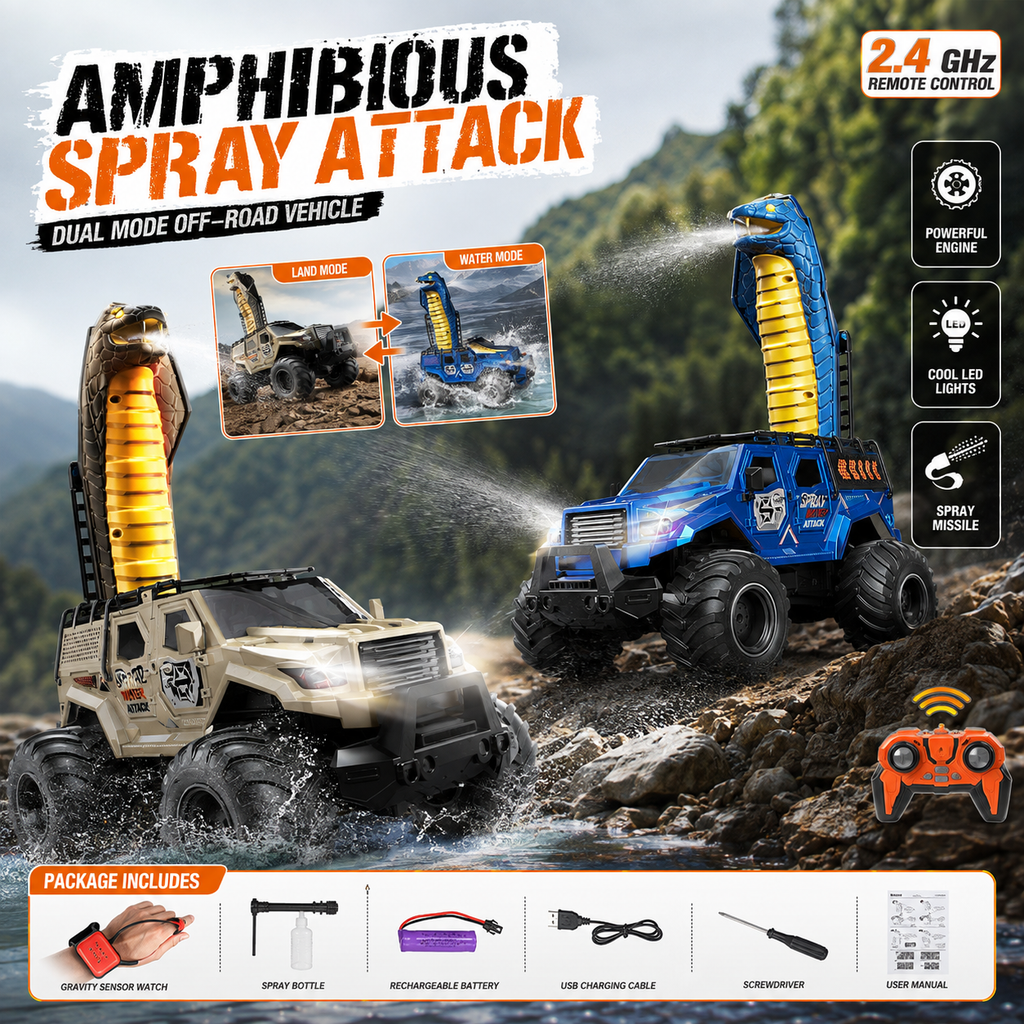 2.4GHz Amphibious RC Cobra Spray Monster Truck with Gesture Control